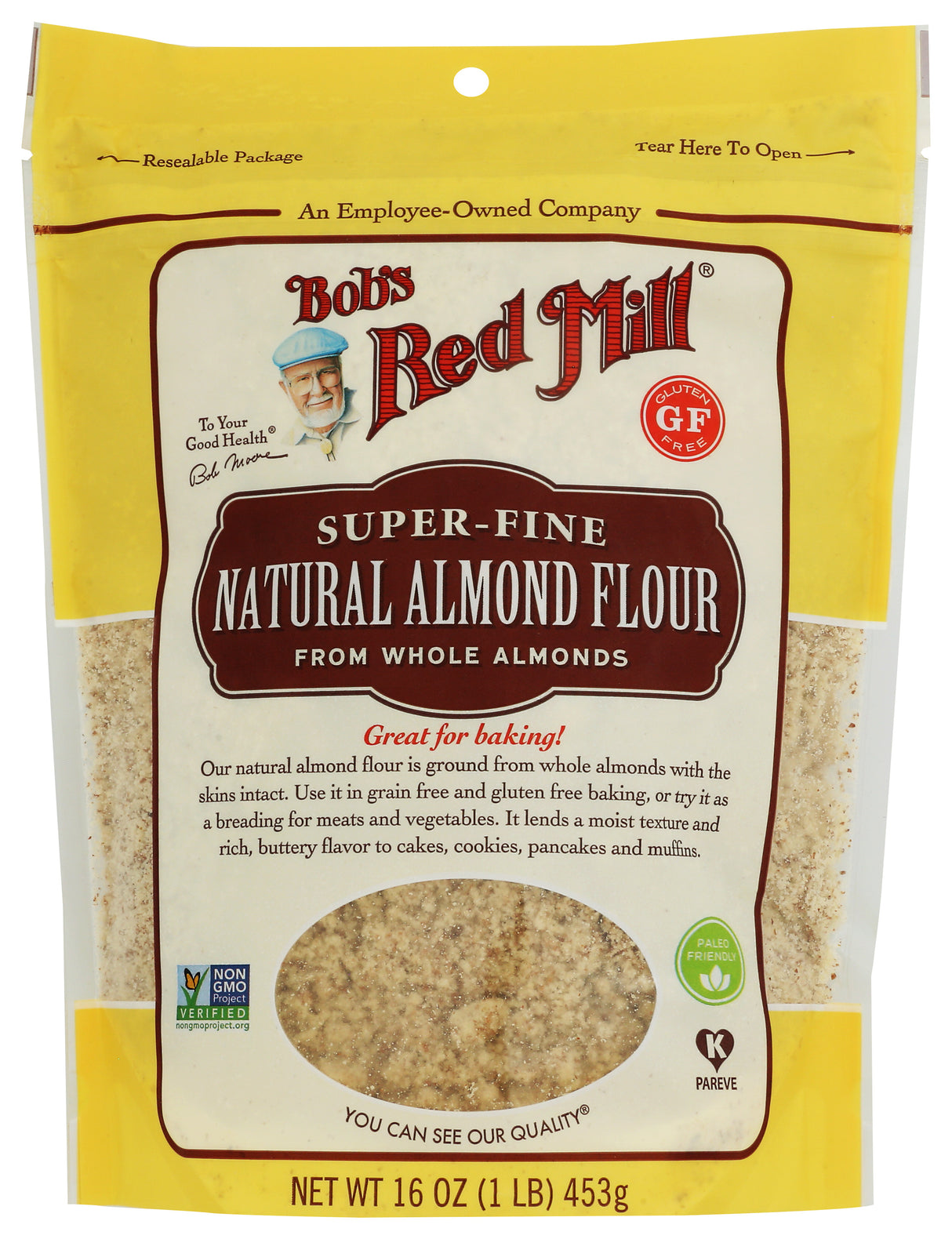 Bob's Red Mill Whole Almond Flour, Unblanched, Finely Sifted - 1 Pound (Pack of 4) - Non-GMO, Gluten Free, Paleo, Vegan, Keto Friendly