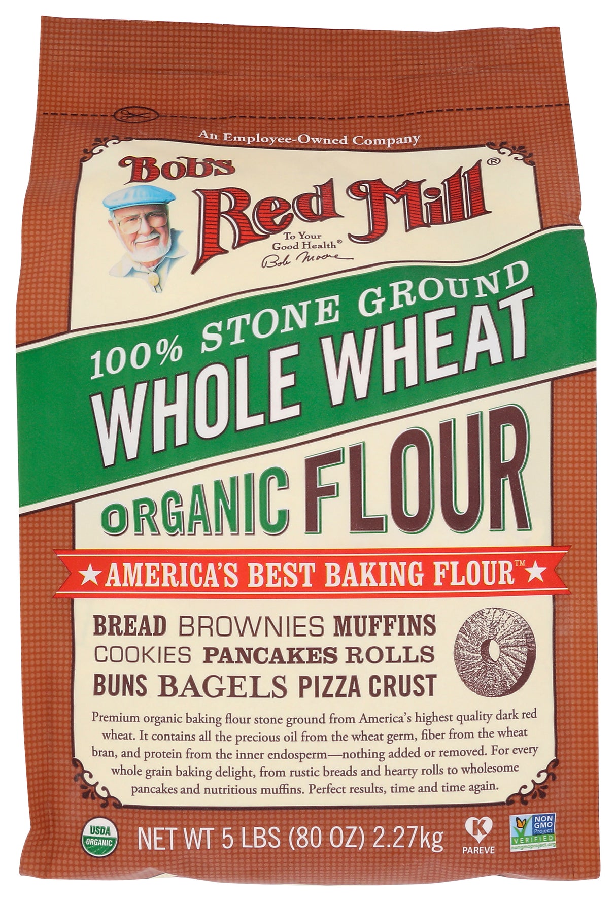Bob's Red Mill Flour Whole Wheat Organic, 5-pounds (Pack of4) 320 Ounce