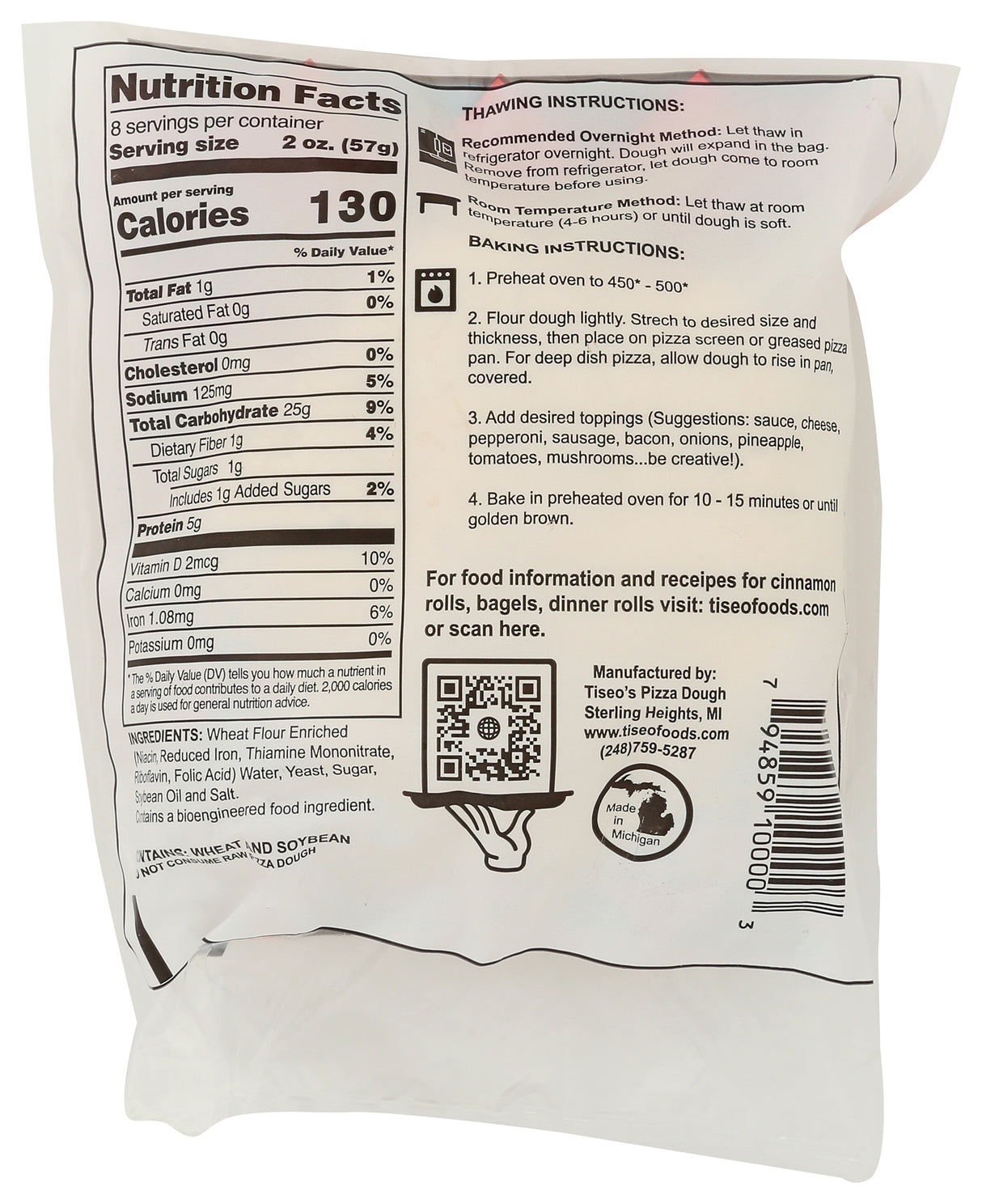 Tiseo's Frozen Pizza Dough, 16 oz., Pack of 24