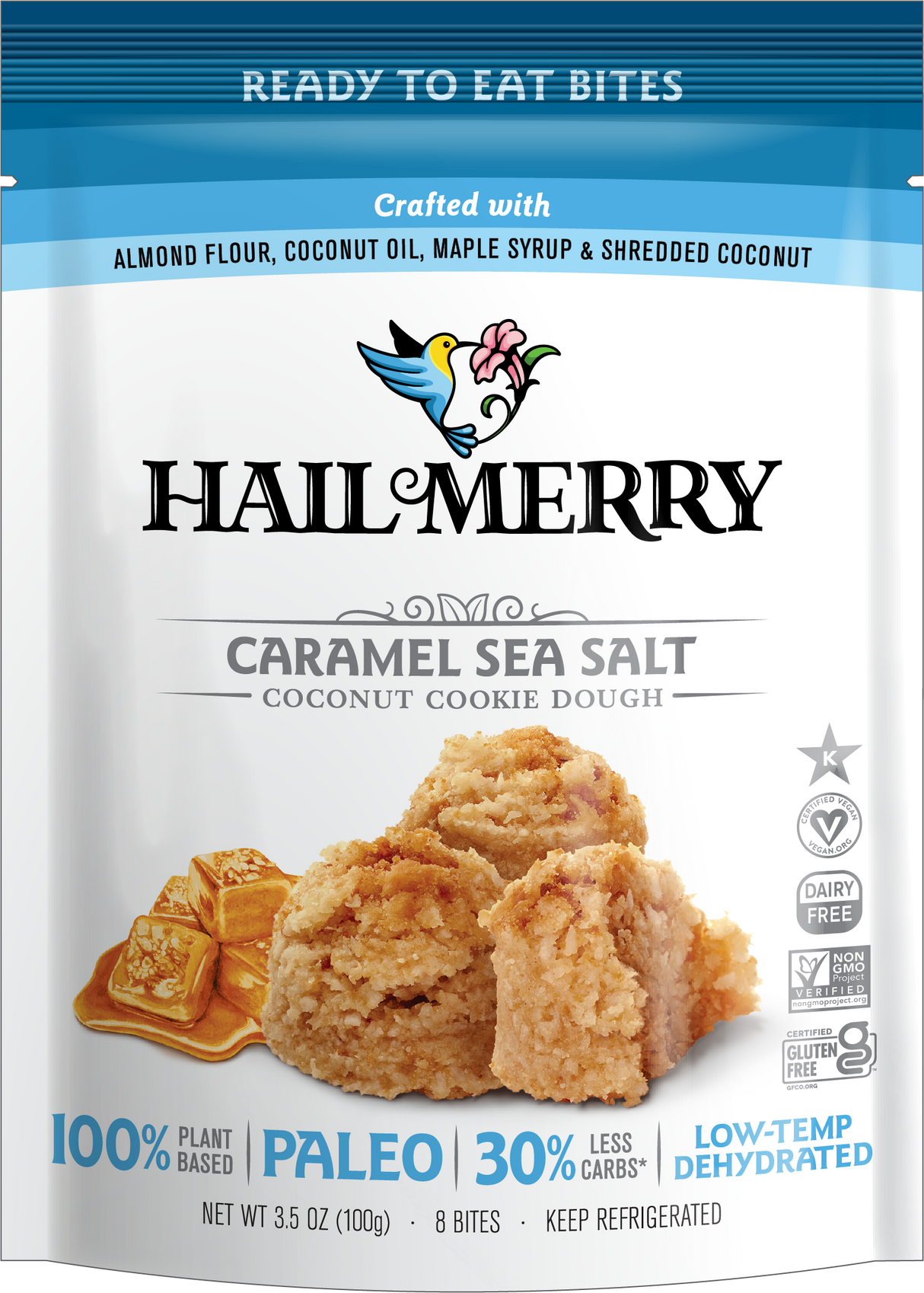 Hail Merry, Caramel Sea Salt Coconut Cookie Dough Bites, 3.5 oz, Pack of 8