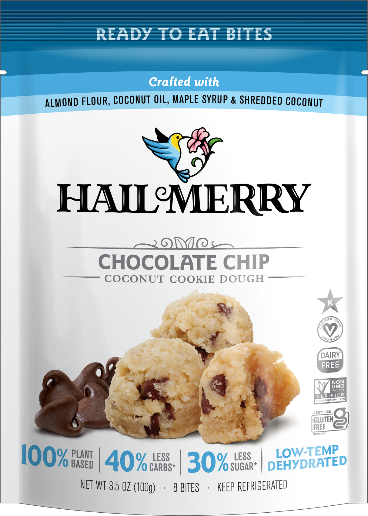 Hail Merry, Chocolate Chip Coconut Cookie Dough Bites, 3.5 oz, Pack of 8