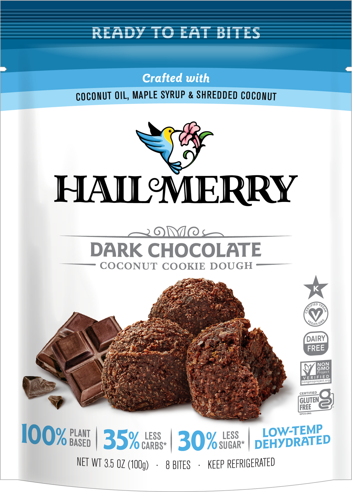 Hail Merry, Dark Chocolate Coconut Cookie Dough Bites, 3.5 oz, Pack of 8