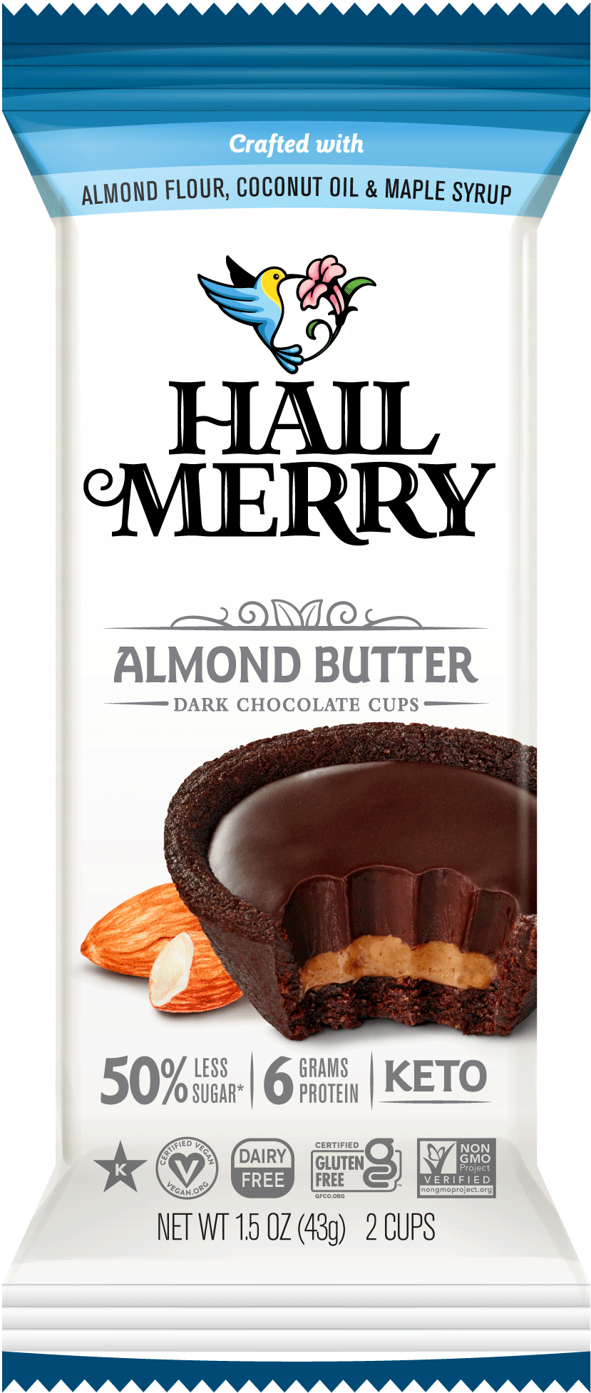 Hail Merry, Chocolate Almond Butter Cups (2 count), 1.5 oz, Pack of 12