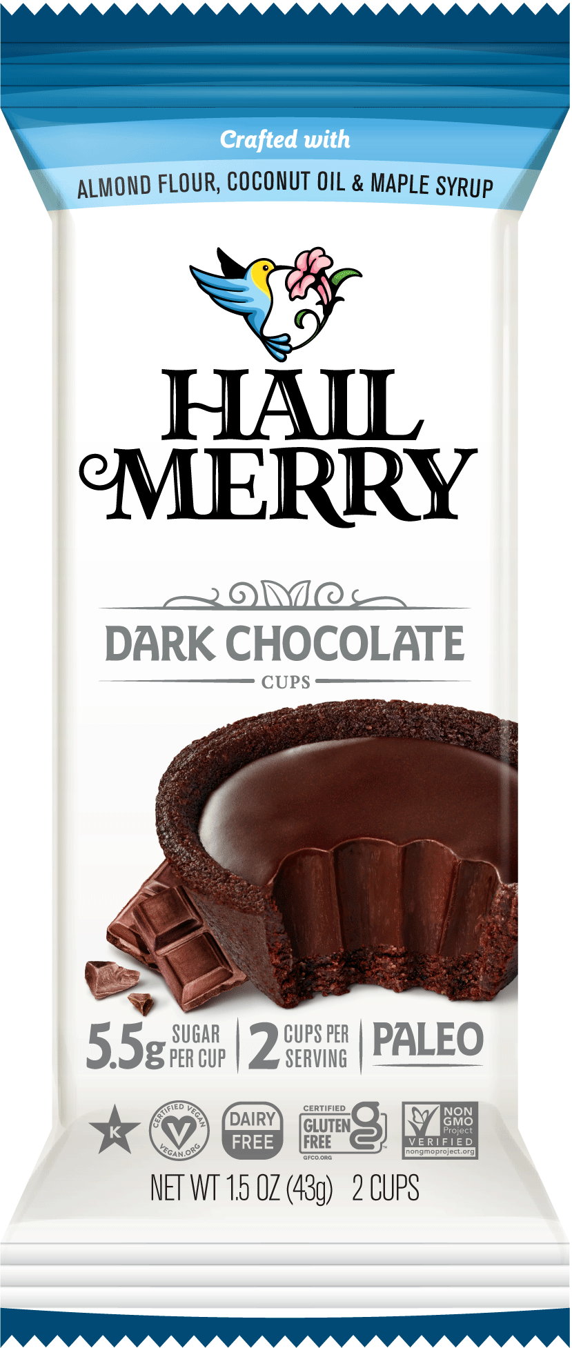 Hail Merry, Dark Chocolate Cups (2 count), 1.5 oz, Pack of 12