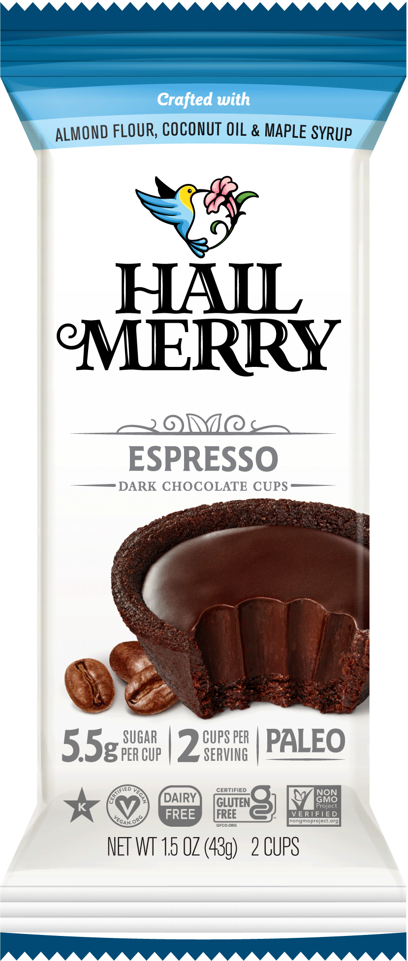 Hail Merry, Dark Chocolate Espresso Cups (2 count), 1.5 oz, Pack of 12