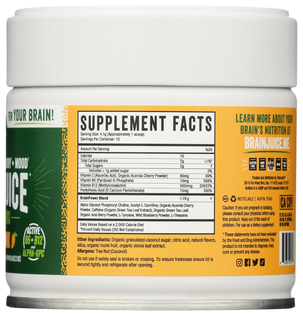 BrainJuice Daily BrainPower Mix Peach Mango - 15 Servings