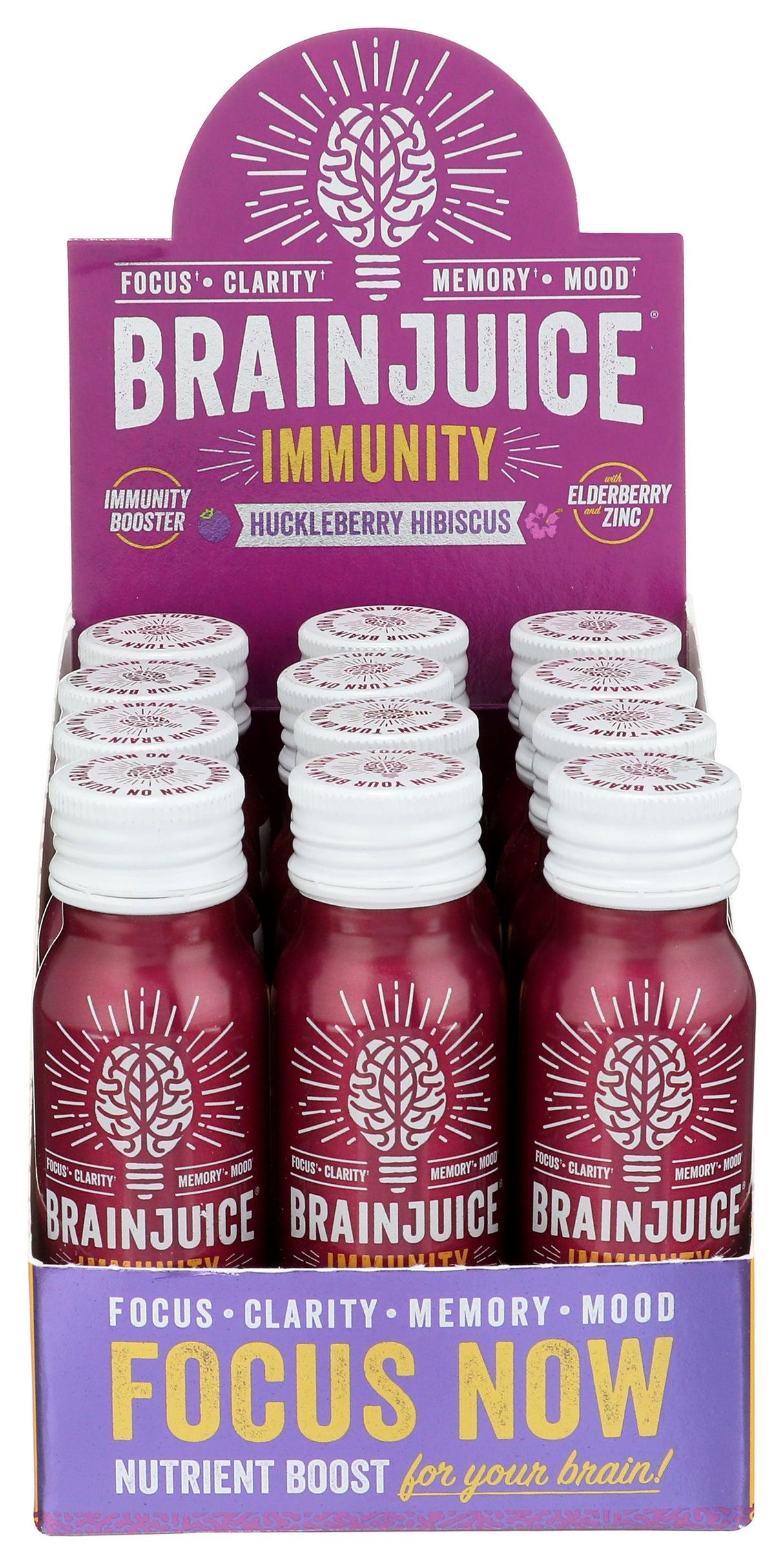 BrainJuice Immunity Huckleberry Hibiscus 2.5 oz. Ready to Drink Supplement | 12-pack
