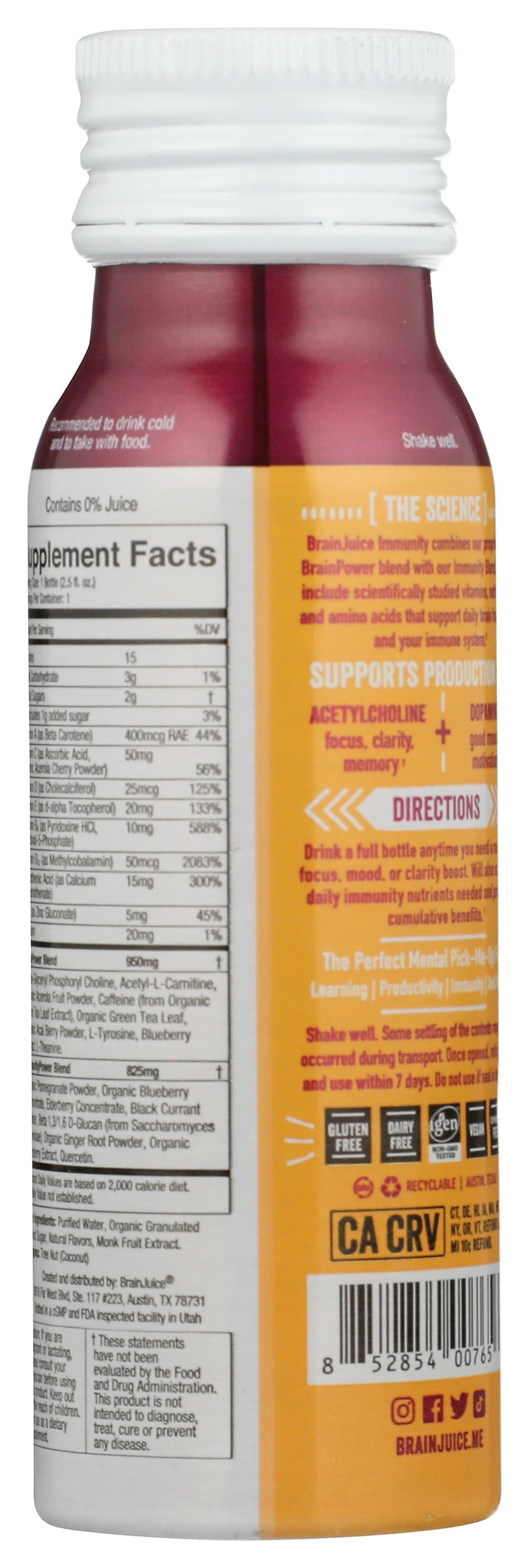BrainJuice Immunity Huckleberry Hibiscus 2.5 oz. Ready to Drink Supplement | 12-pack