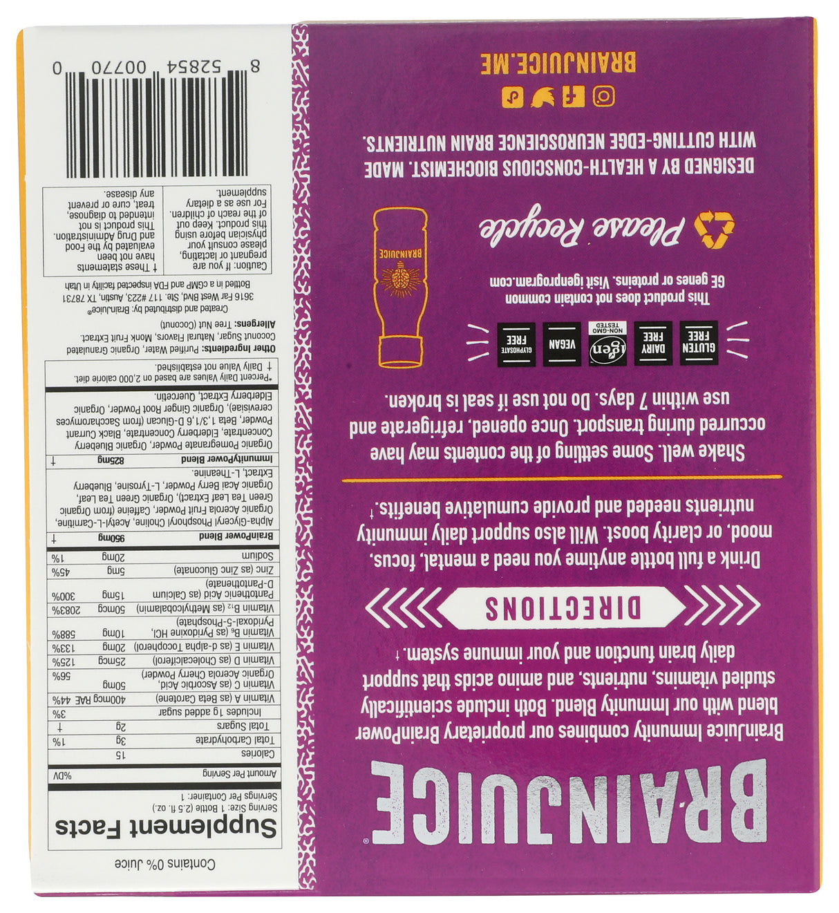 BrainJuice Immunity Huckleberry Hibiscus 2.5 oz. Ready to Drink Supplement | 12-pack