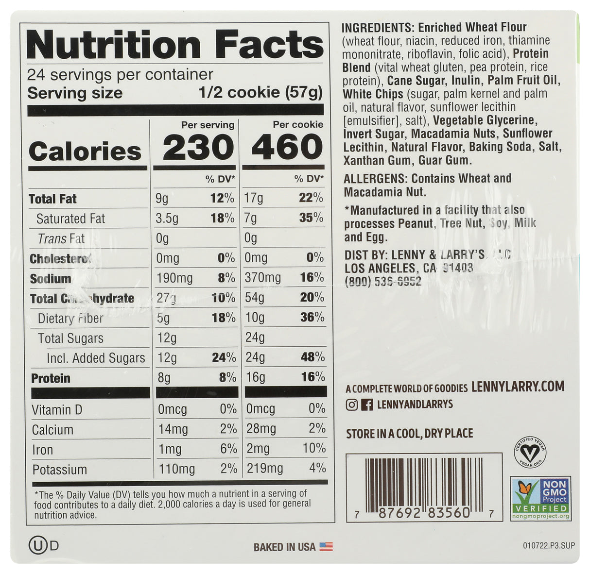 Lenny & Larry's, The Complete Cookie, White Chocolate Flavored Macadamia, 4 oz, Pack of 12