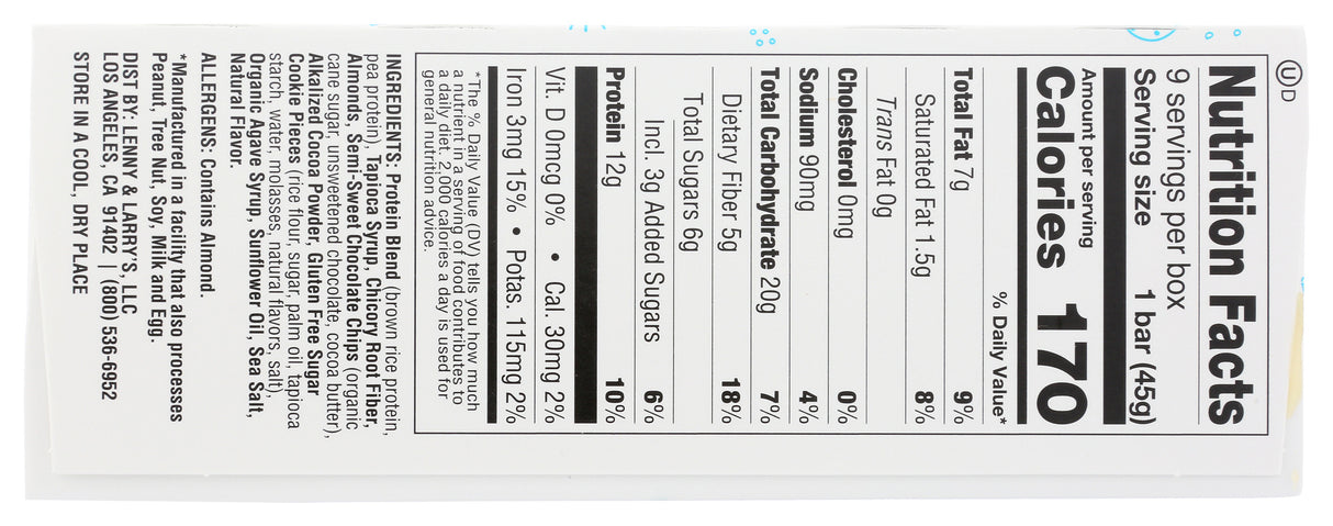 Lenny & Larry's, Cookie Filler Bar, Chocolate Almond Sea Salt, 1.59 oz, Pack of 9