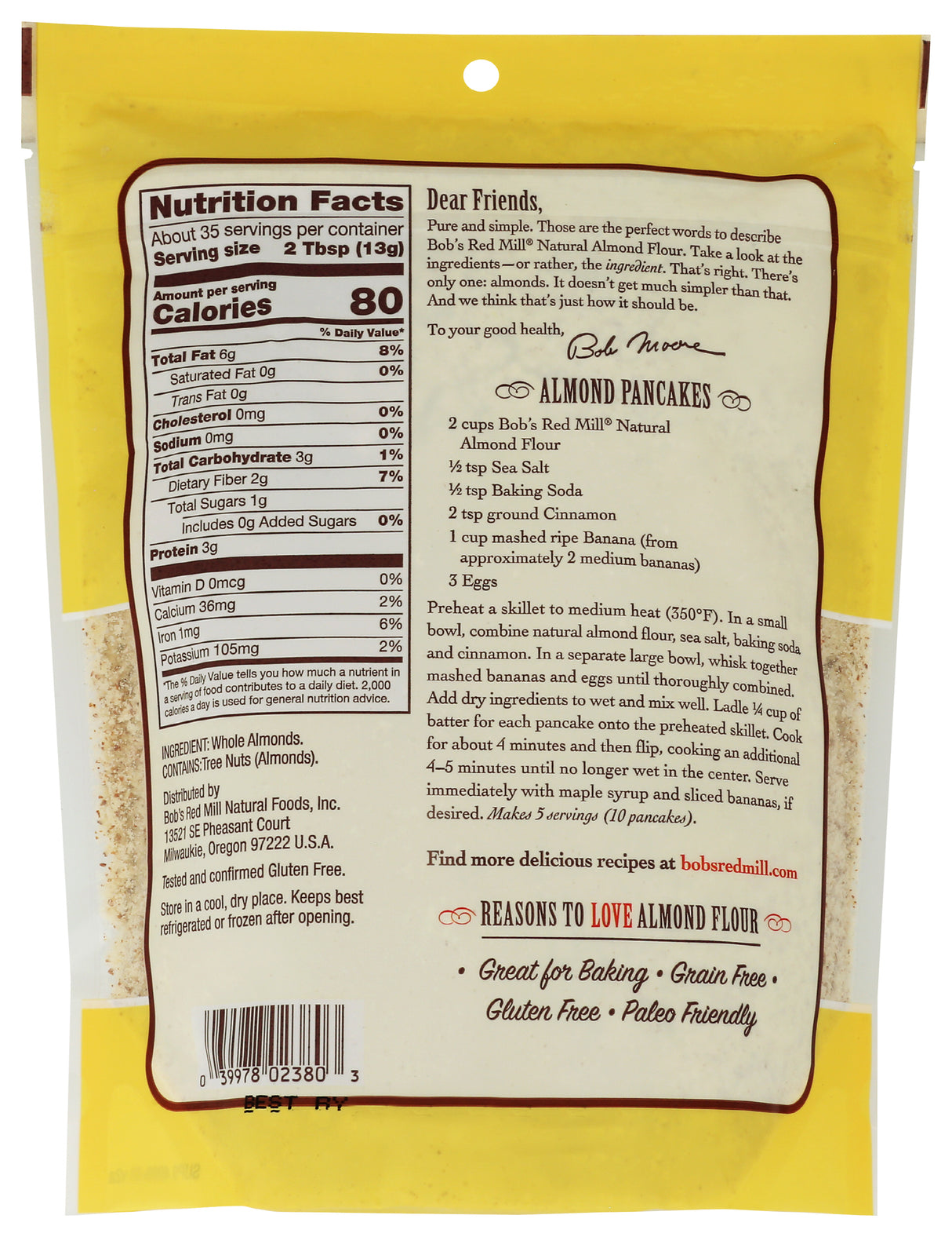 Bob's Red Mill Whole Almond Flour, Unblanched, Finely Sifted - 1 Pound (Pack of 4) - Non-GMO, Gluten Free, Paleo, Vegan, Keto Friendly