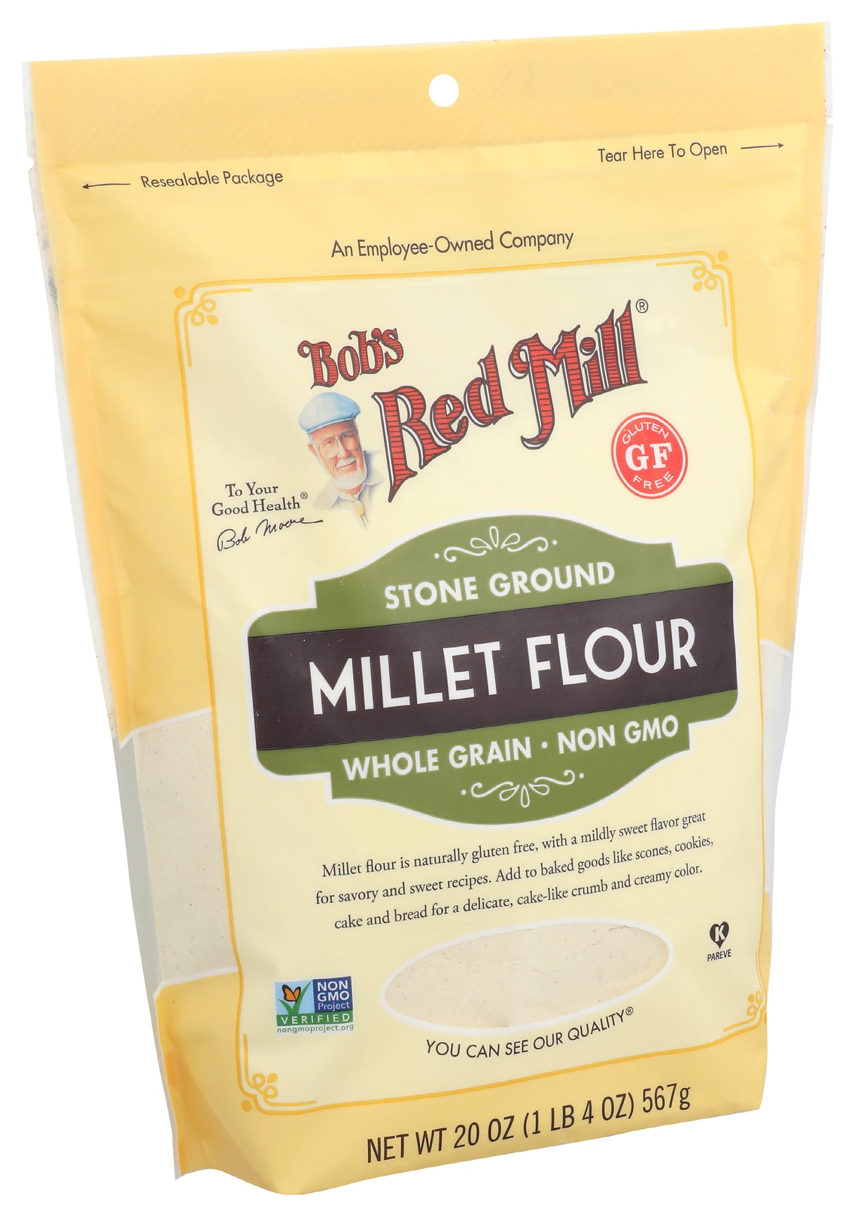 Bob's Red Mill Stone Ground Millet Flour, Whole Grain, Gluten Free & Non-GMO, 20 Oz (Pack of 4)