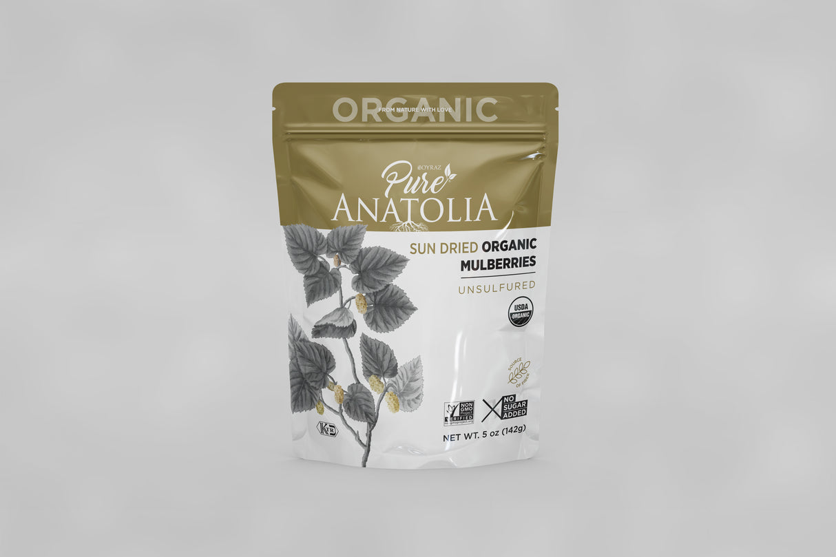 Pure Anatolia, Organic Sun Dried White Mulberries, 5 oz, 6 Pack
