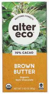 Alter Eco 70% Organic Dark Chocolate Brown Butter Bars, 2.82 ox (Pack of 12)