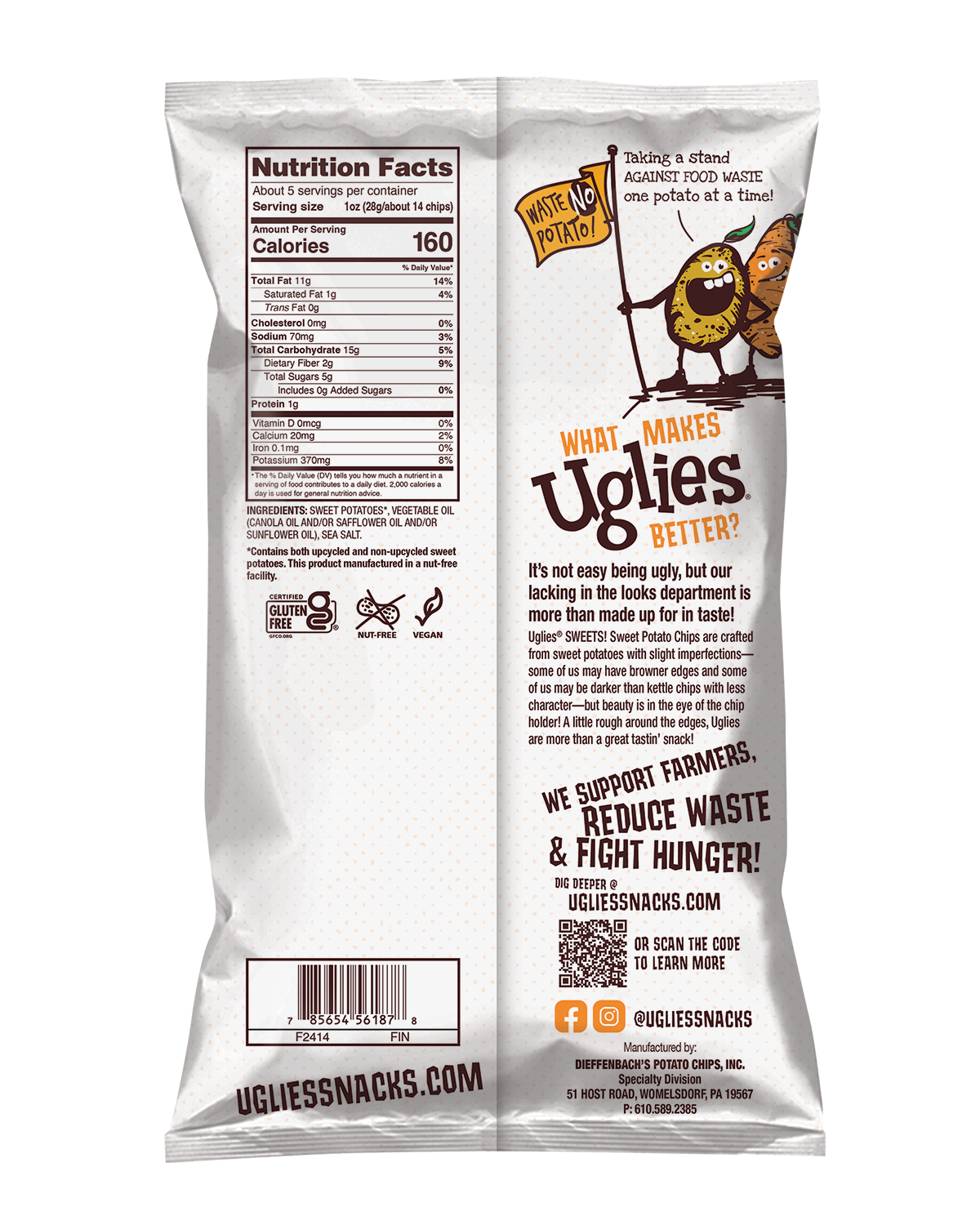 Uglies Sweet Potato Sea Salt Chip, 5.5 Oz, Pack of 12