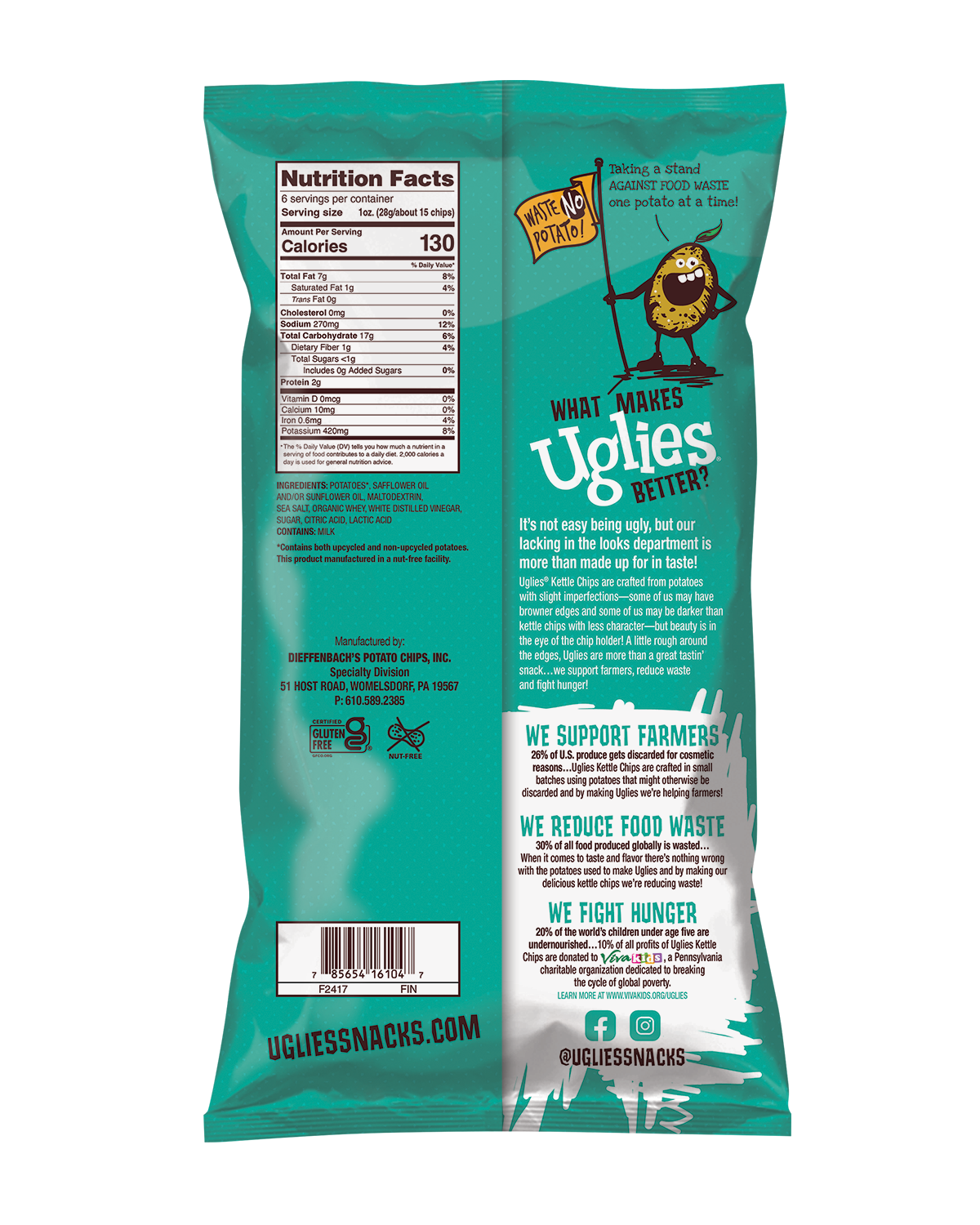Uglies Salt & Vinegar Kettle Chip, 6 Oz, Pack of 12