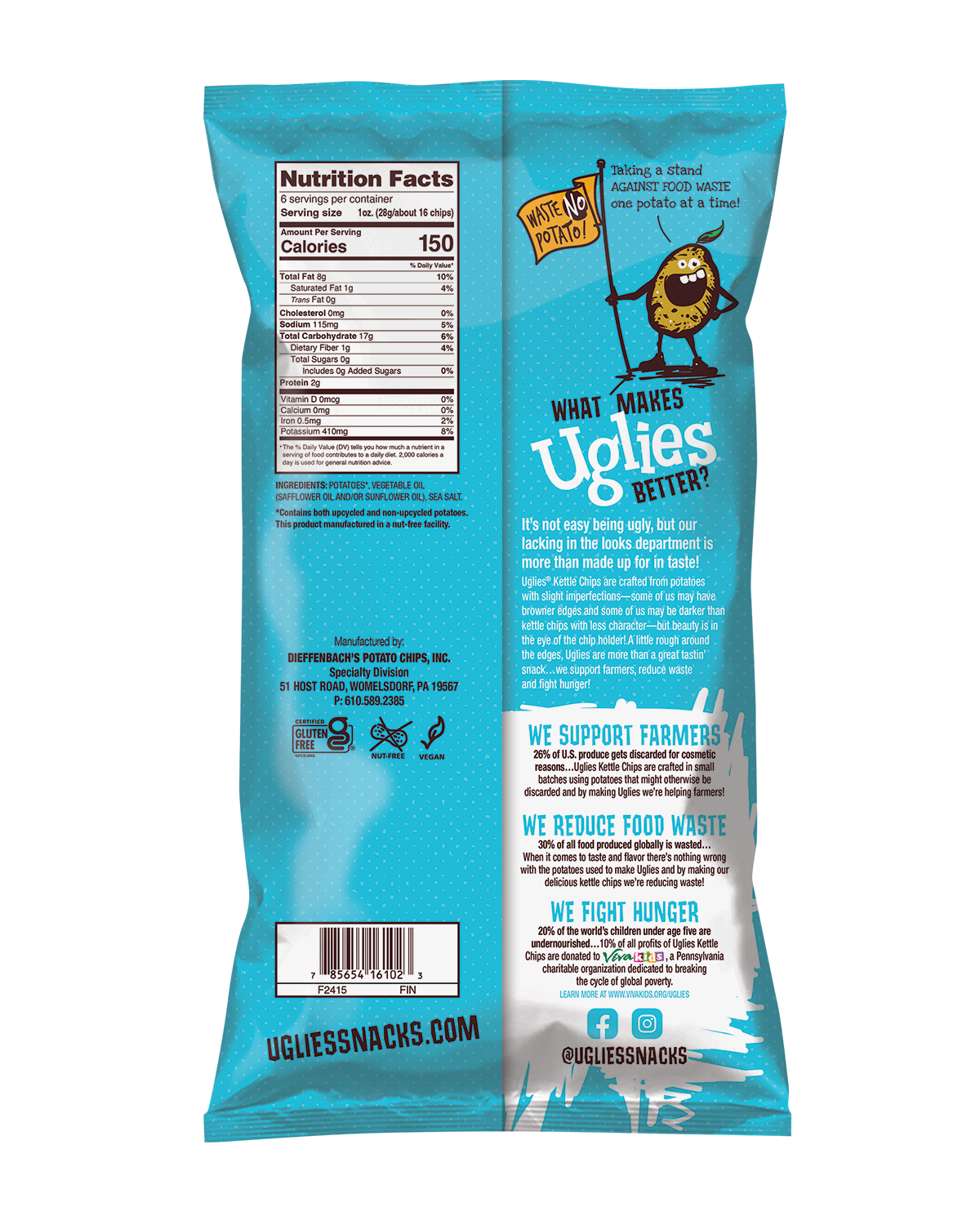 Uglies Sea Salt Kettle Chip, 6 Oz, Pack of 12