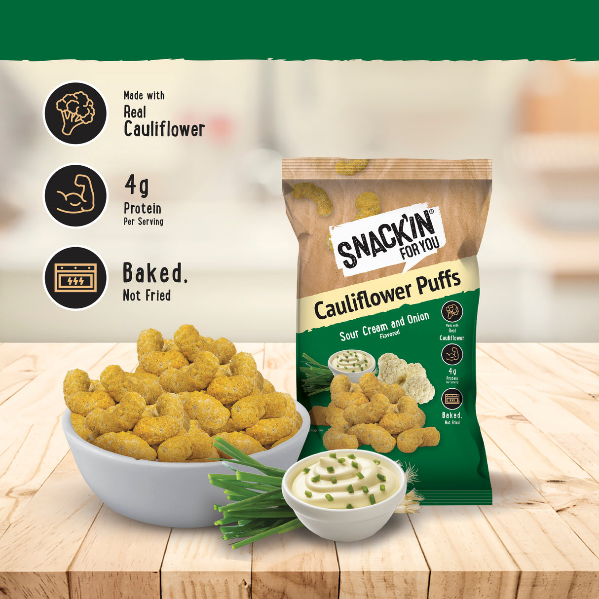 Cauliflower Puffs Sour Cream & Onion, 4 oz, Pack of 12