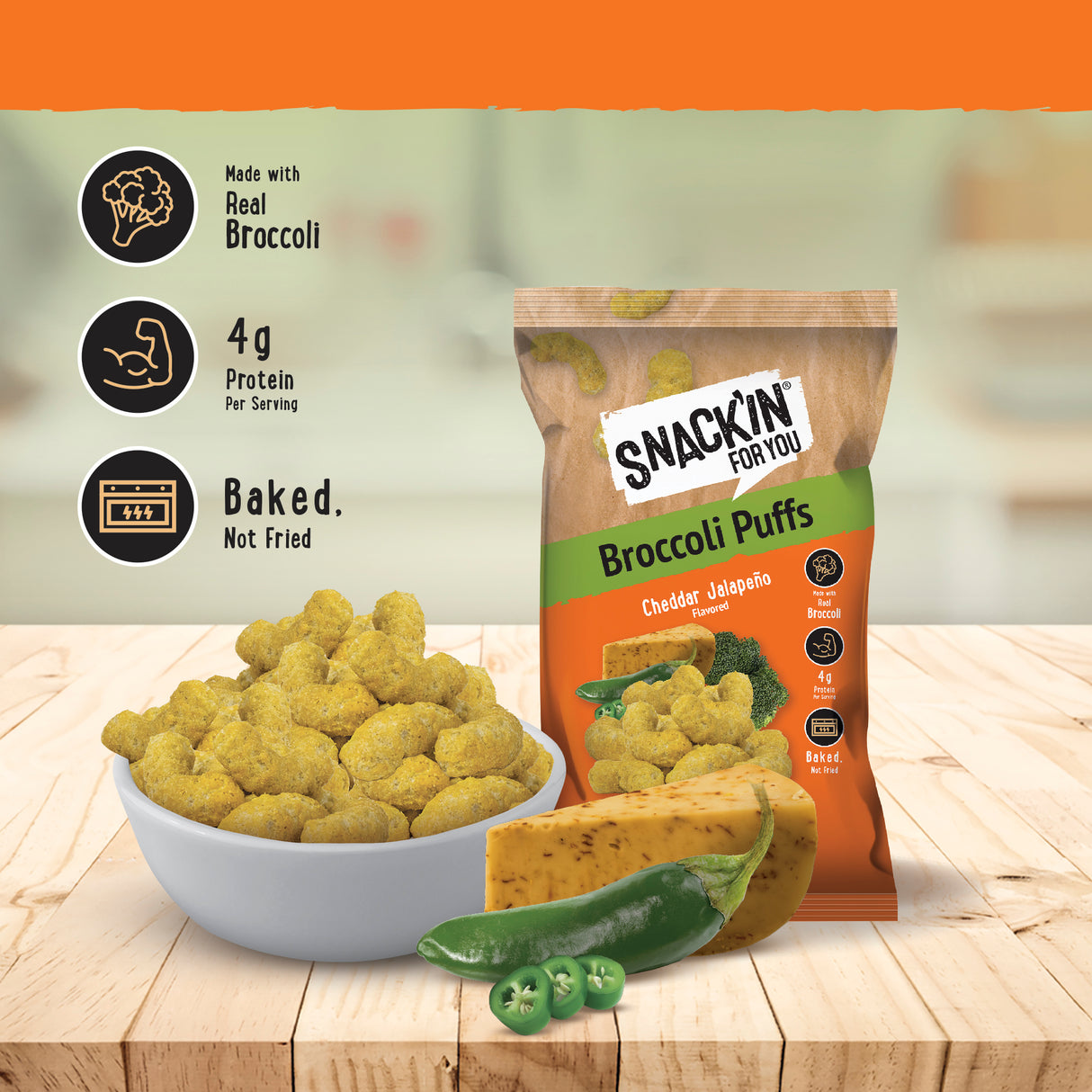 Broccoli Puffs Cheddar Jalapeño, 4 oz, Pack of 12