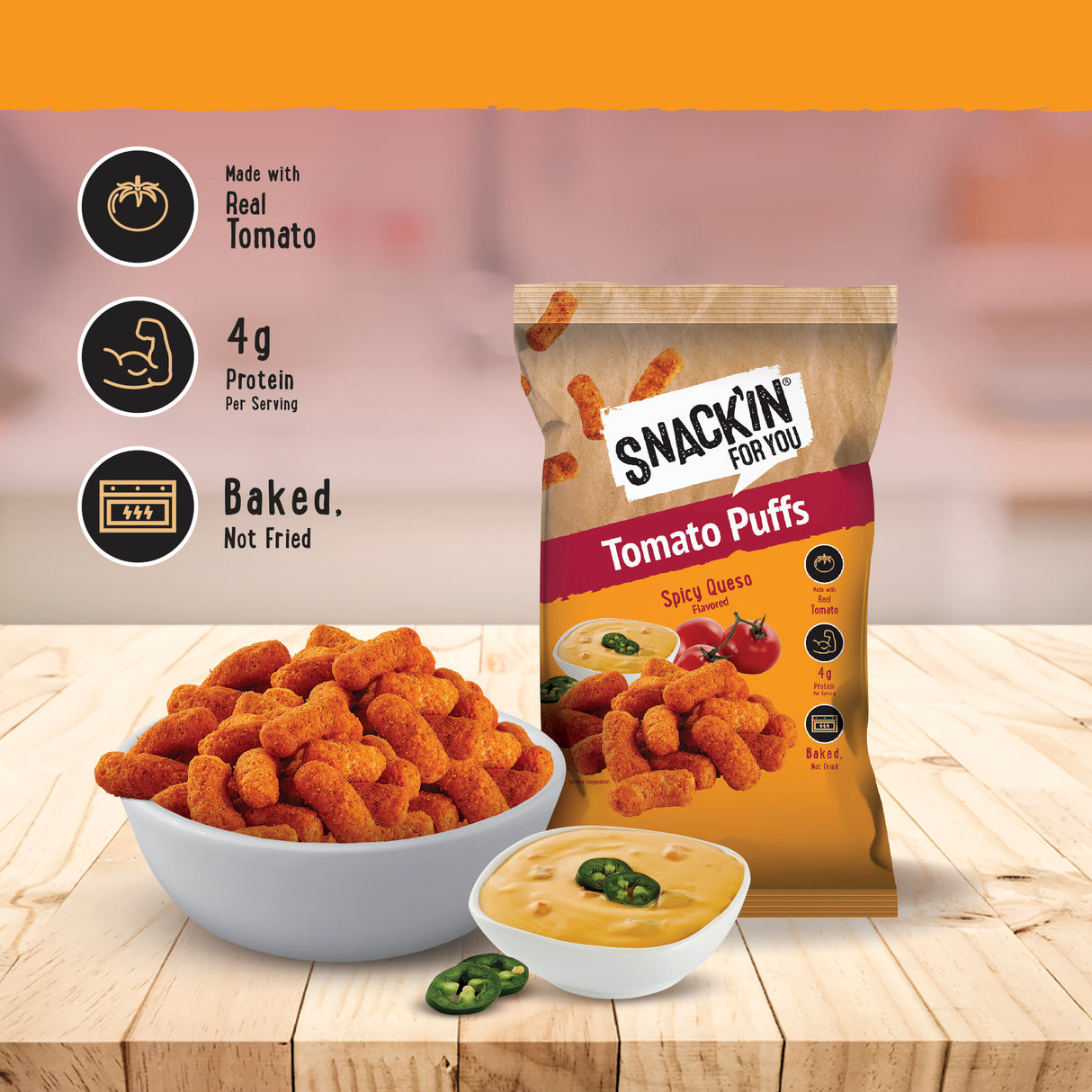 Tomato Puffs Spicy Queso, 4 oz, Pack of 12