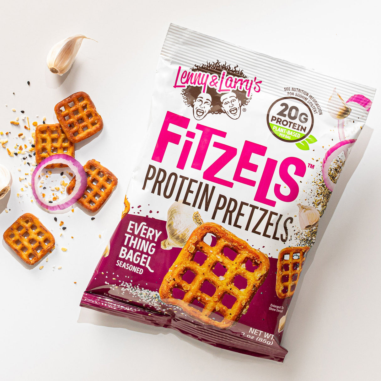 Lenny & Larry's Fitzels Protein Pretzels, Everything Bagel, 3 oz, Pack of 9