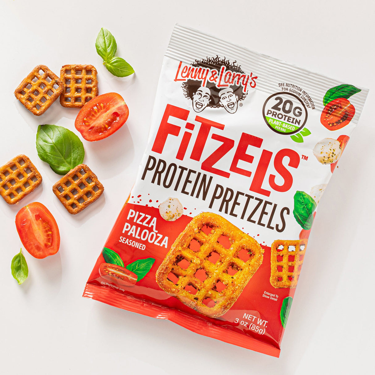 Lenny & Larry's Fitzels Protein Pretzels, Pizza Palooza, 3 oz, Pack of 8