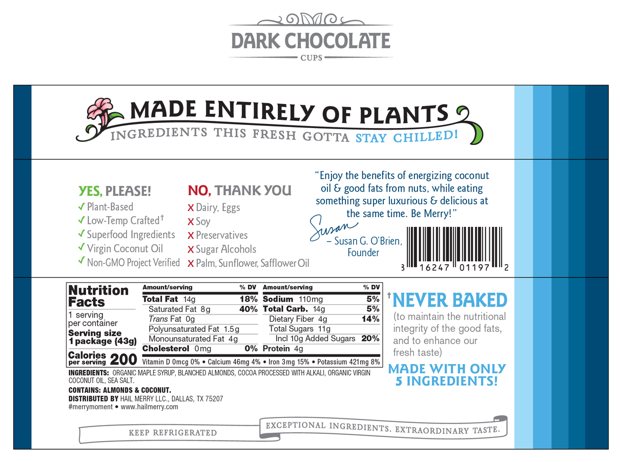 Hail Merry, Dark Chocolate Cups (2 count), 1.5 oz, Pack of 12