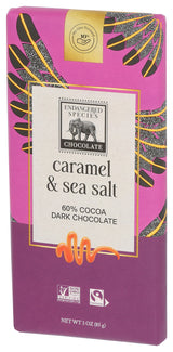Endangered Species 60% Dark Chocolate Caramel & Sea Salt Bar, 3 oz (Pack of 12)