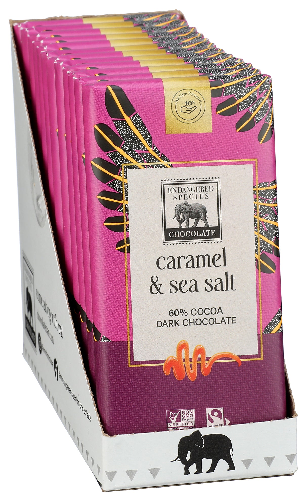 Endangered Species 60% Dark Chocolate Caramel & Sea Salt Bar, 3 oz (Pack of 12)