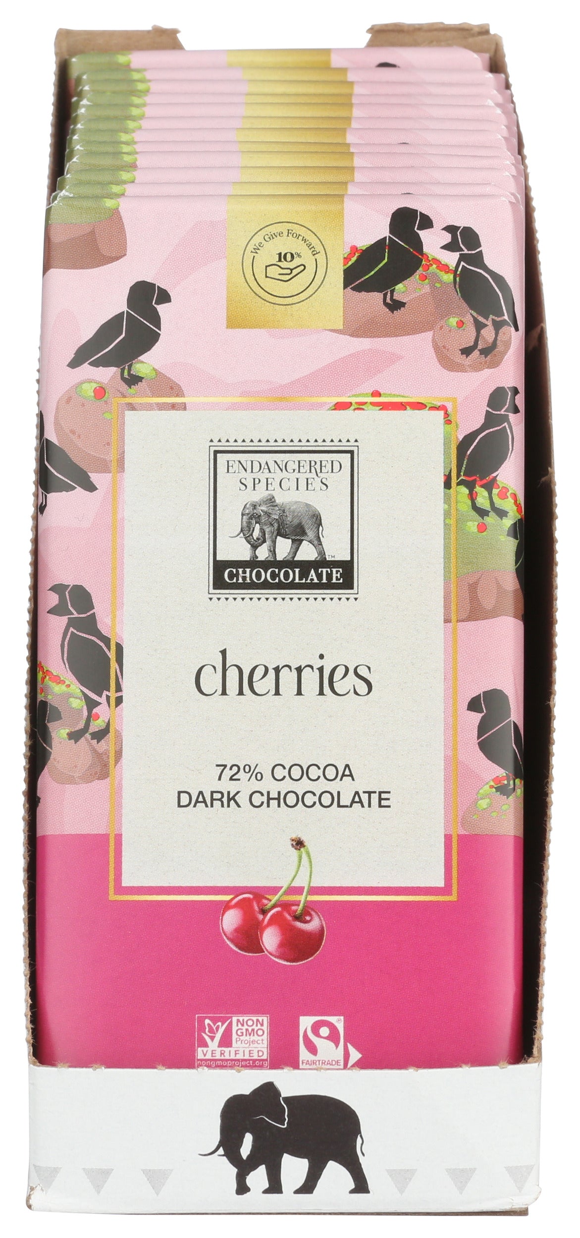 Endangered Species 72% Dark Chocolate Cherries Bar, 3 oz (Pack of 12)