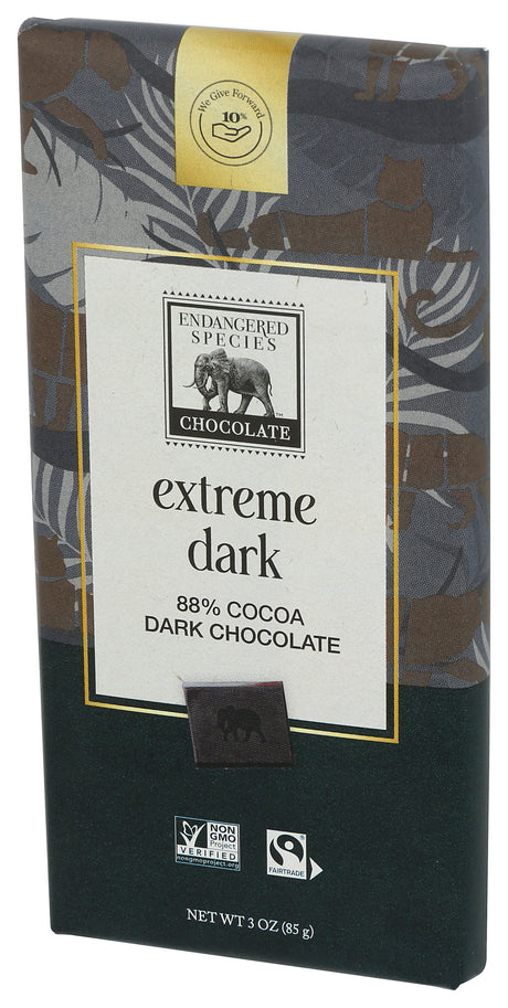 Endangered Species 88% Extreme Dark Chocolate Bar, 3 oz (Pack of 12)