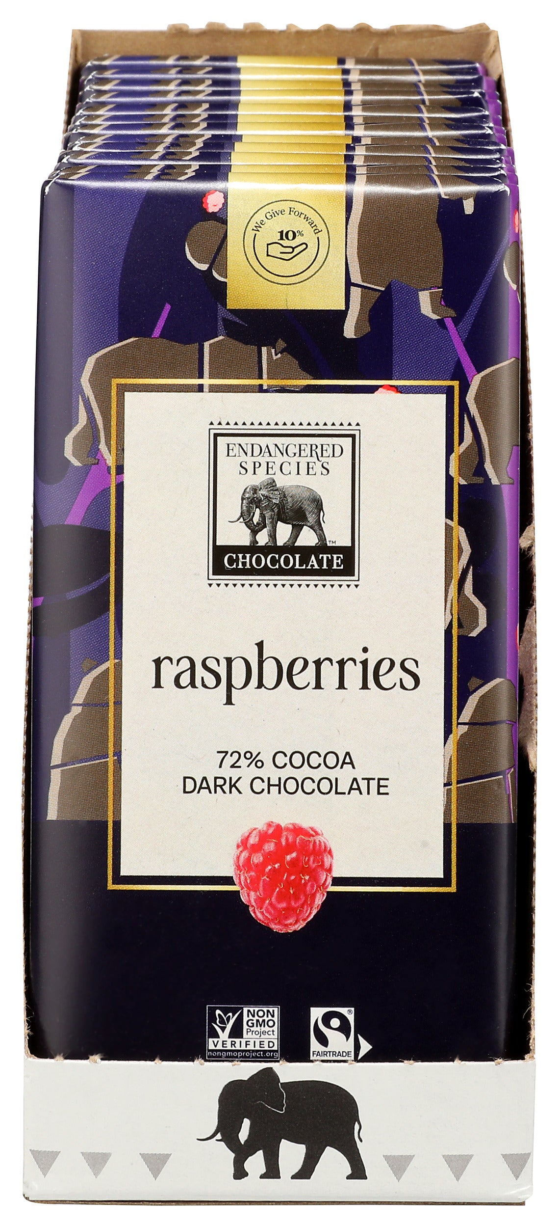 Endangered Species 72% Dark Chocolate Raspberries Bar, 3 oz (Pack of 12)
