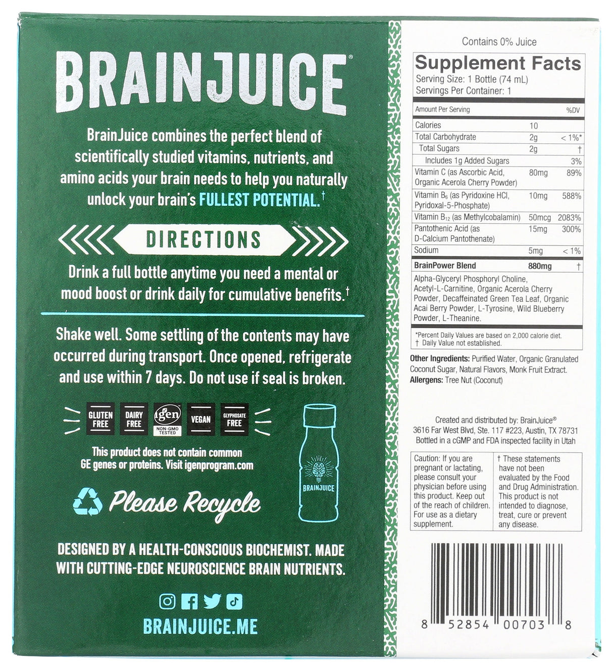 BrainJuice Decaf Peach Mango 2.5 oz. Ready to Drink Supplement | 12-pack