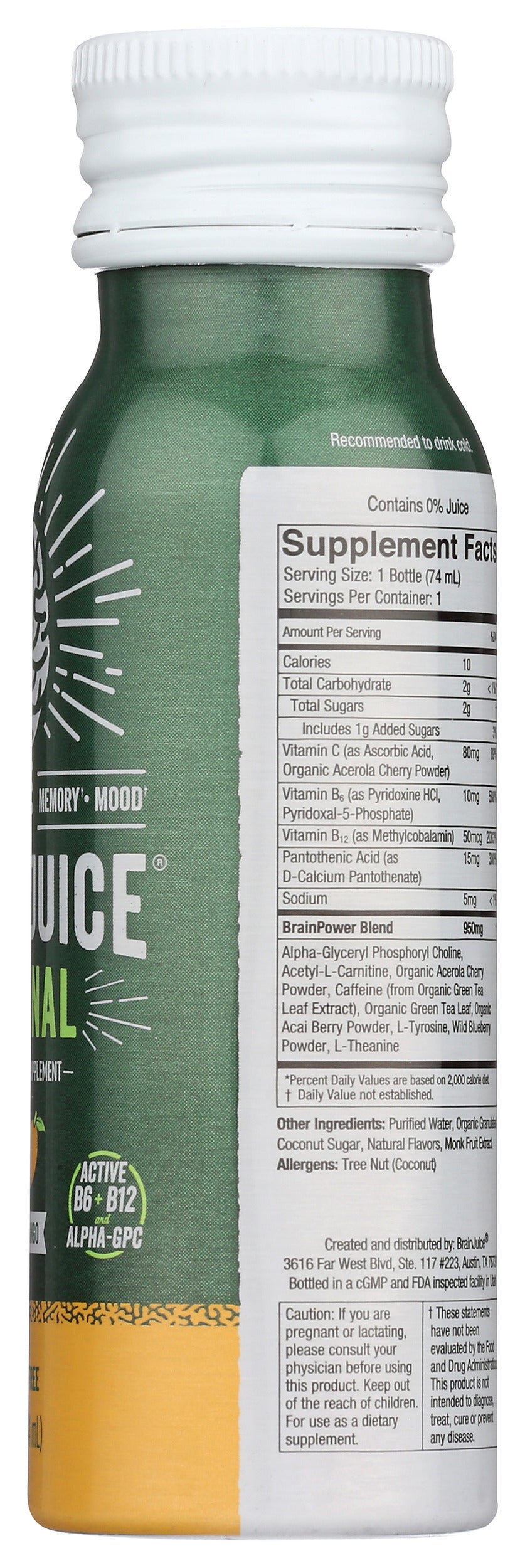 BrainJuice Original Peach Mango 2.5 oz. Ready to Drink Supplement | 12-pack