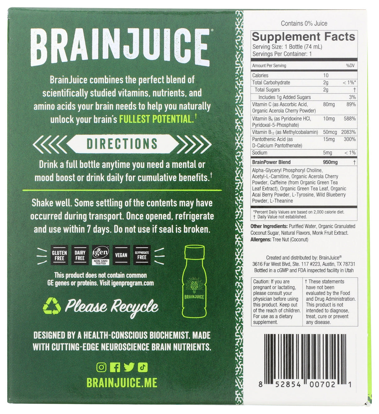 BrainJuice Original Peach Mango 2.5 oz. Ready to Drink Supplement | 12-pack