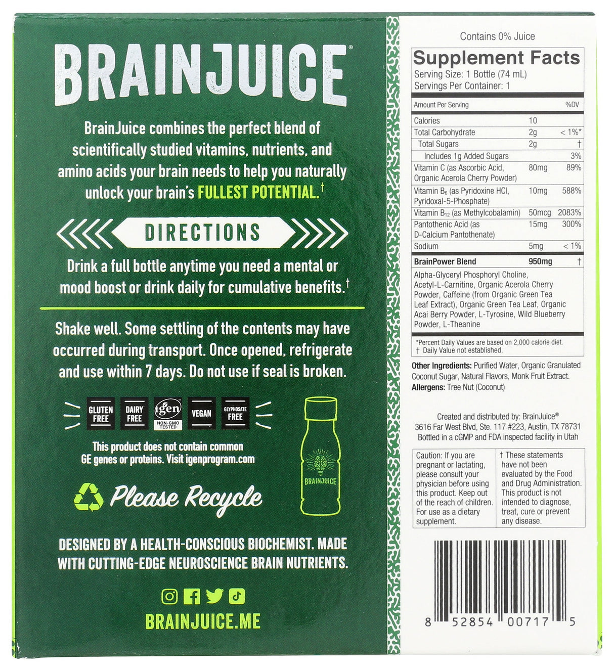 BrainJuice Original Strawberry Lemonade 2.5 oz. Ready to Drink Supplement | 12-pack