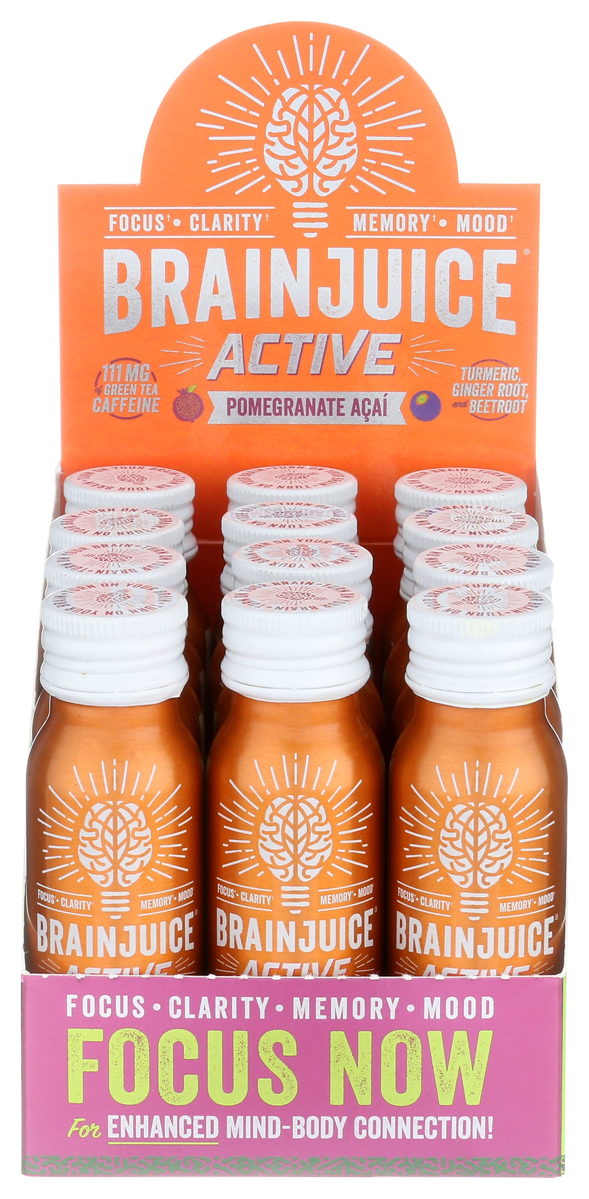 BrainJuice Active Pomegranate Acai 2.5 oz. Ready to Drink Supplement | 12-pack