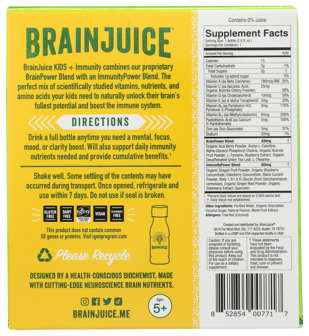 BrainJuice Kids Immunity Dragon Berry 2.5 oz. Ready to Drink | 12-pack