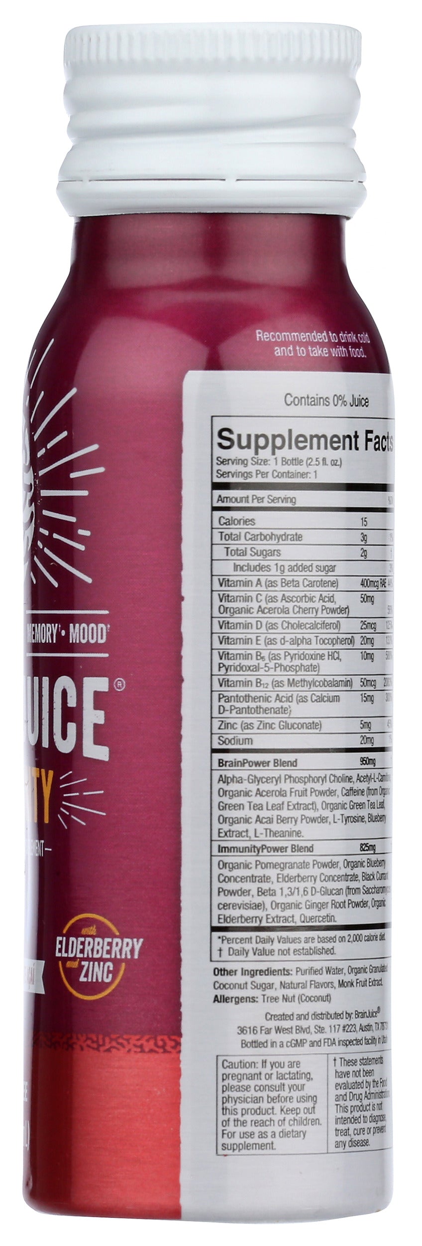 BrainJuice Immunity Pomegranate Acai 2.5 oz. Ready to Drink Supplement | 12-pack