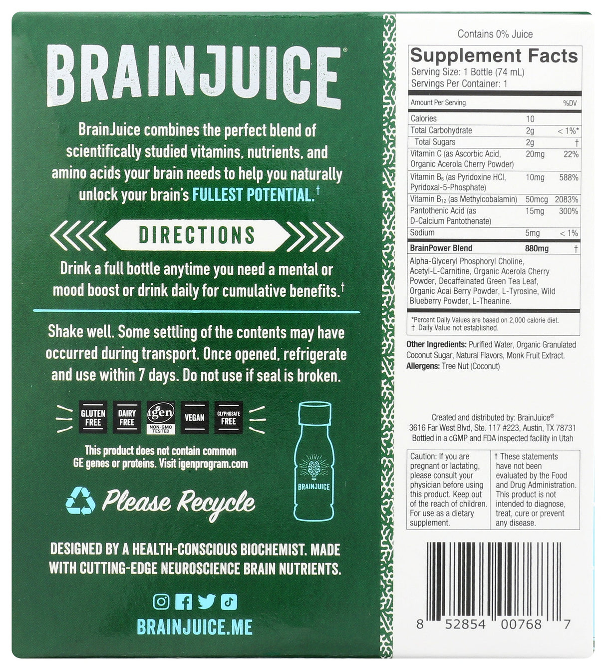 BrainJuice Decaf Classic 2.5 oz. Ready to Drink Supplement | 12-pack