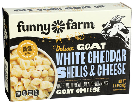 Funny Farm Delux Goat  White Cheddar Shells & Chees 9.5oz, 8 Pack