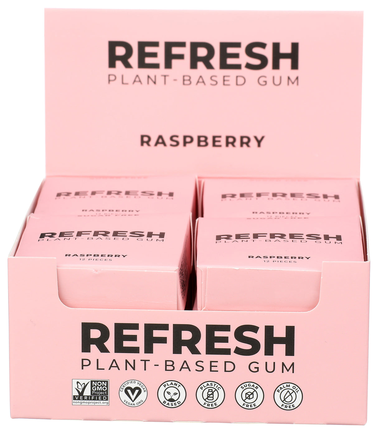 Refresh Raspberry Sugar Free Plant Based Gum 12 Pieces, Pack of 12