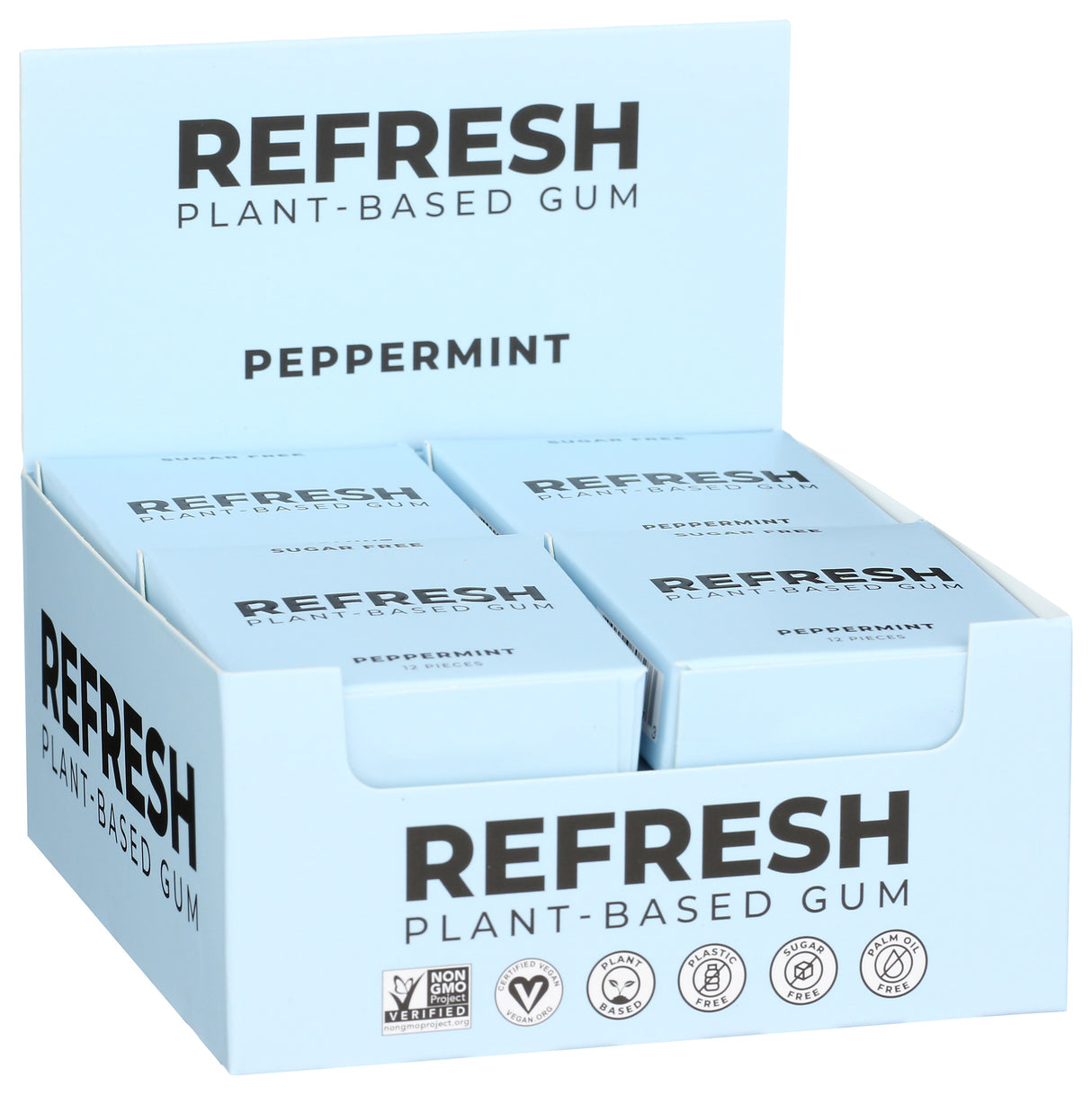 Refresh Peppermint Sugar Free Plant Based Gum 12 Pieces, Pack of 12