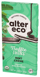 Alter Eco Organic Dark Chocolate Mint Crème Truffle Thins Bar, No Artificial Sweetener, 2.96 Ounce (Pack of 12)