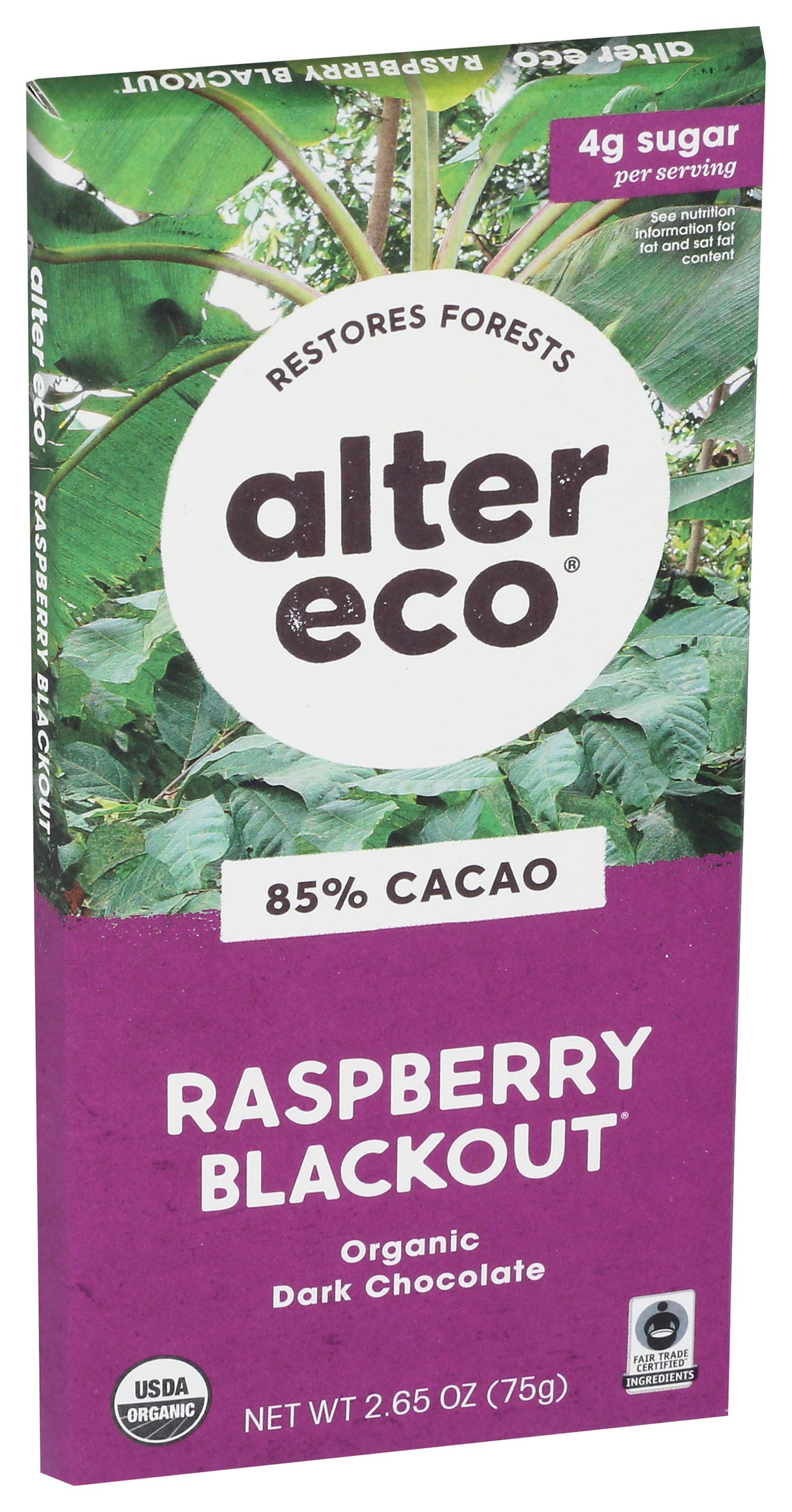Alter Eco 85% Organic Dark Chocolate Raspberry Blackout, 2.65oz (Pack of 12)