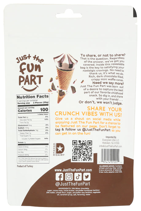 Just The Fun Part, Bite-Size Crispy Mini Waffle Cones with Premium Belgian Dark Chocolate, 4.23 Oz (Pack of 6)