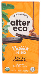 Alter Eco Organic Dark Chocolate Salted Caramel Truffle Thins Bar, 2.96 Ounce (Pack of 12)