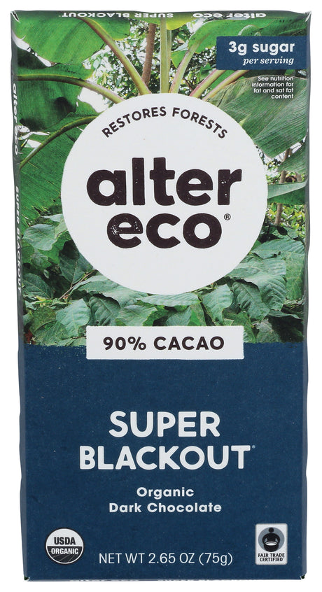 Alter Eco Super Blackout Organic Dark CocoaBar, 2.65 ox (Pack of 12)