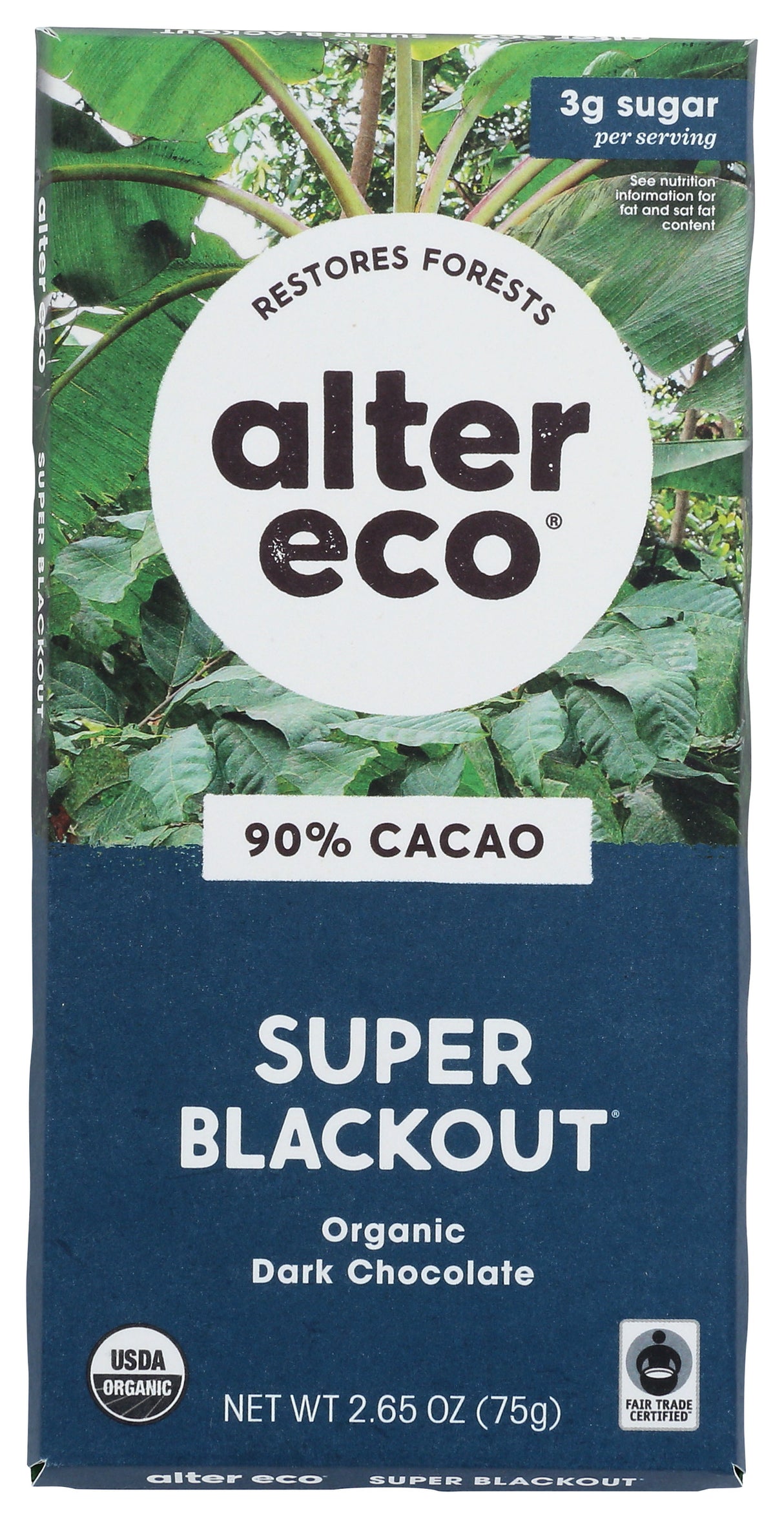 Alter Eco Super Blackout Organic Dark CocoaBar, 2.65 ox (Pack of 12)